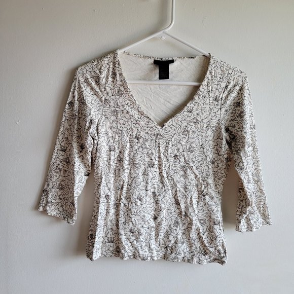 The Limited Floral Top 3/4 Sleeve Beige V-Neck Stretch Size XS EUC Bust 32 - Picture 1 of 3